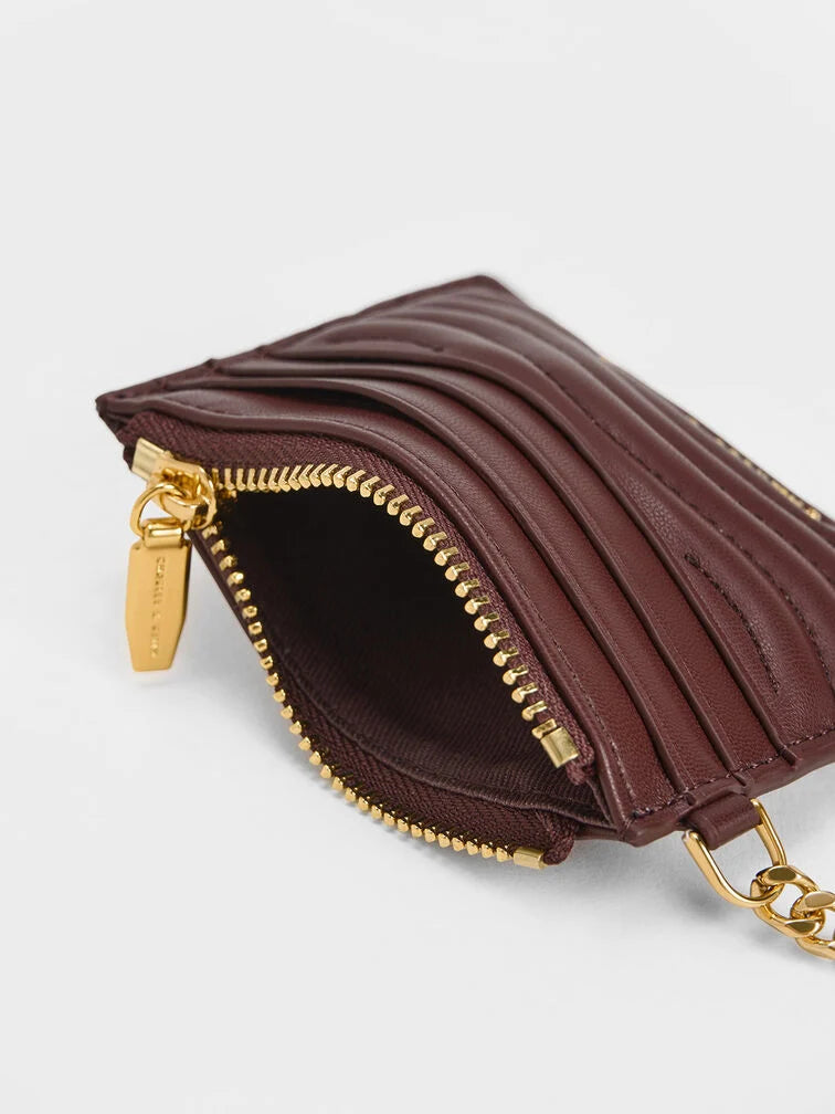 Aubrielle Stitch-Trim Zip Card Holder - Dark Chocolate