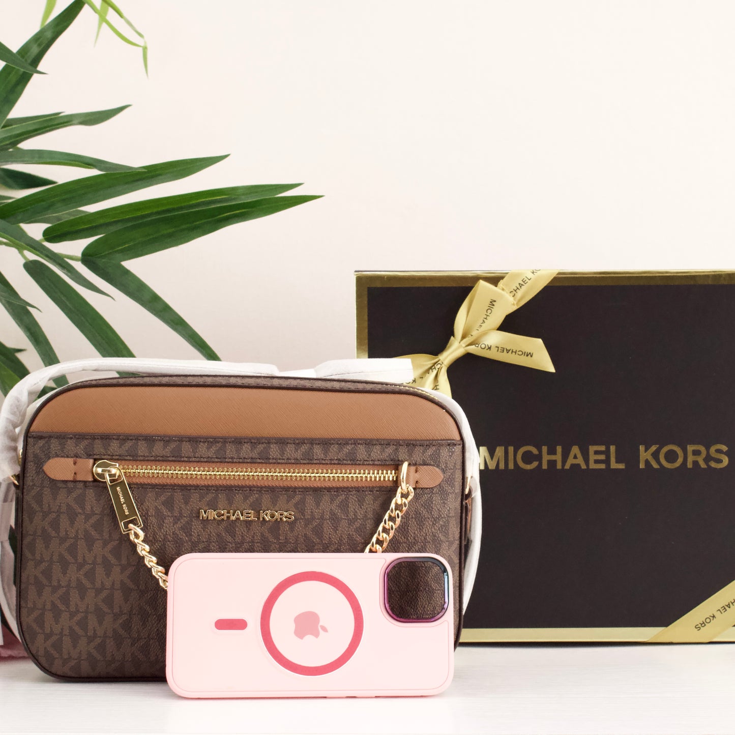 Jet Set Large Logo Crossbody Bag - BROWN