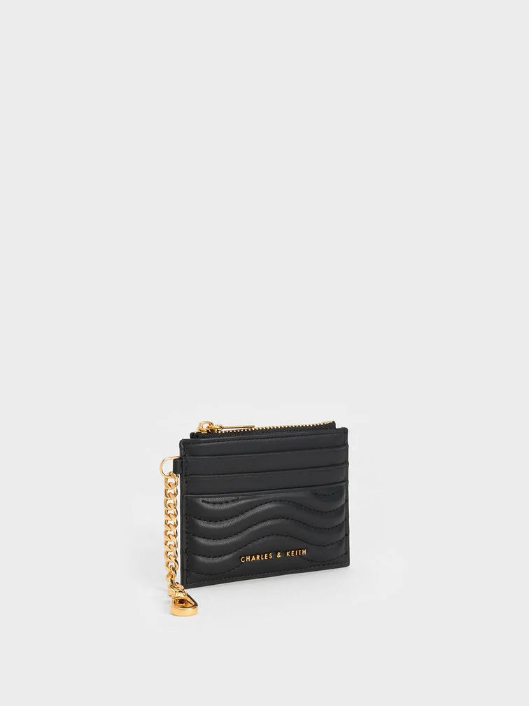 Aubrielle Stitch-Trim Zip Card Holder - Black