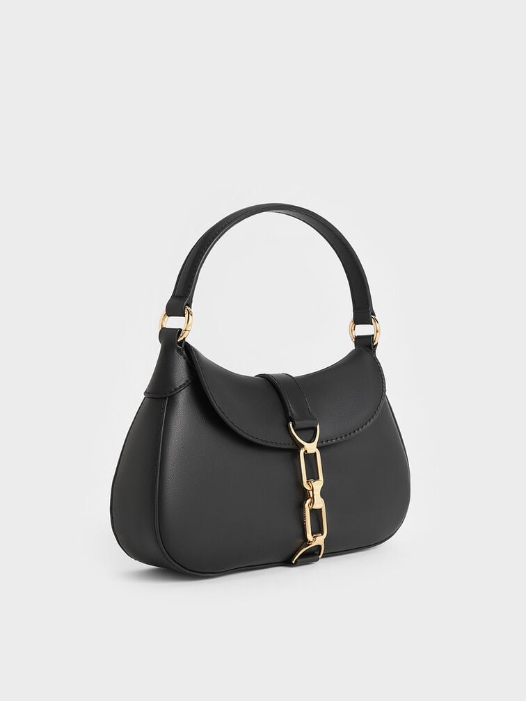 Agatha Chain-Accent Hobo Bag - Black