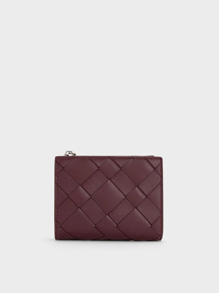 Ivette Woven Top-Zip Small Wallet - Wineberry Red