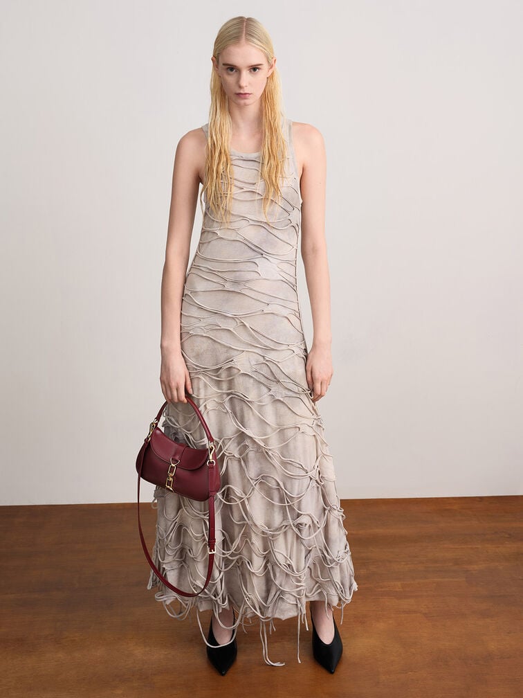 Agatha Chain-Accent Hobo Bag - Burgundy