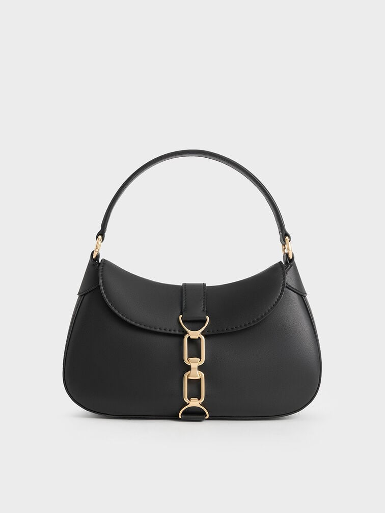 Agatha Chain-Accent Hobo Bag - Black