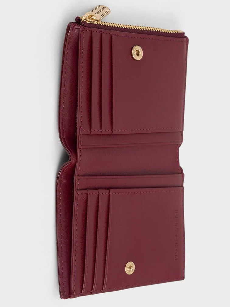 Donna Crinkle-Effect Panelled Top-Zip Wallet - Burgundy