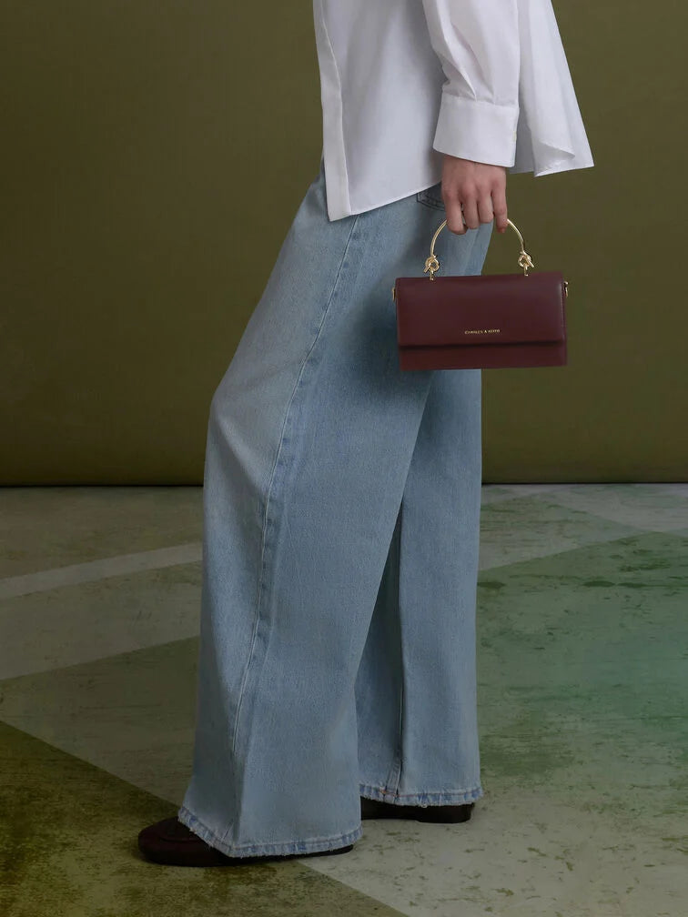 Kristine Sculptural-Handle Long Wallet - Wineberry Red