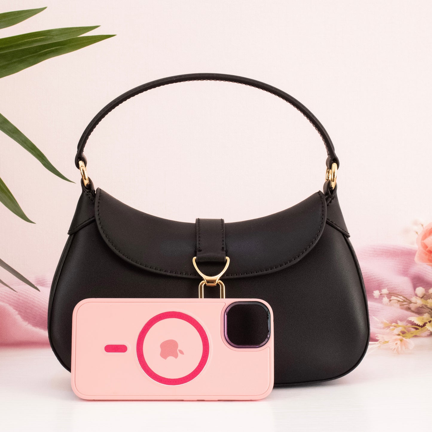 Agatha Chain-Accent Hobo Bag - Black