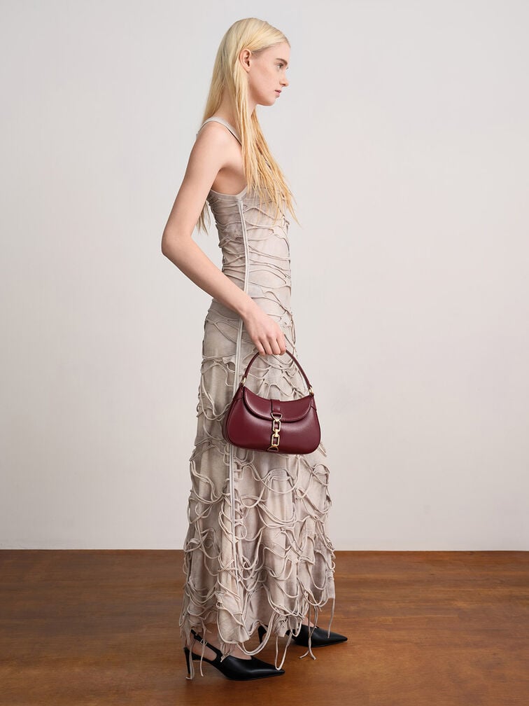 Agatha Chain-Accent Hobo Bag - Burgundy