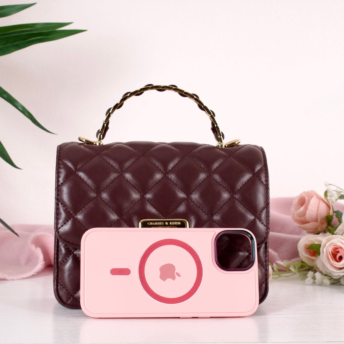 Cressida Quilted Top Handle Bag - Wineberry Red