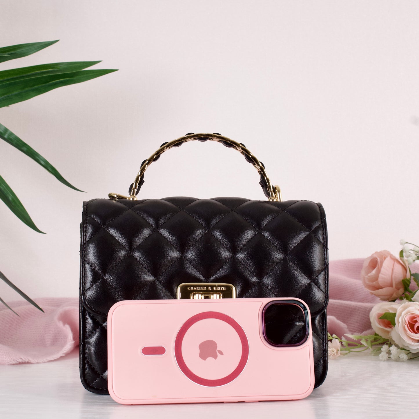 Cressida Quilted Top Handle Bag - Black