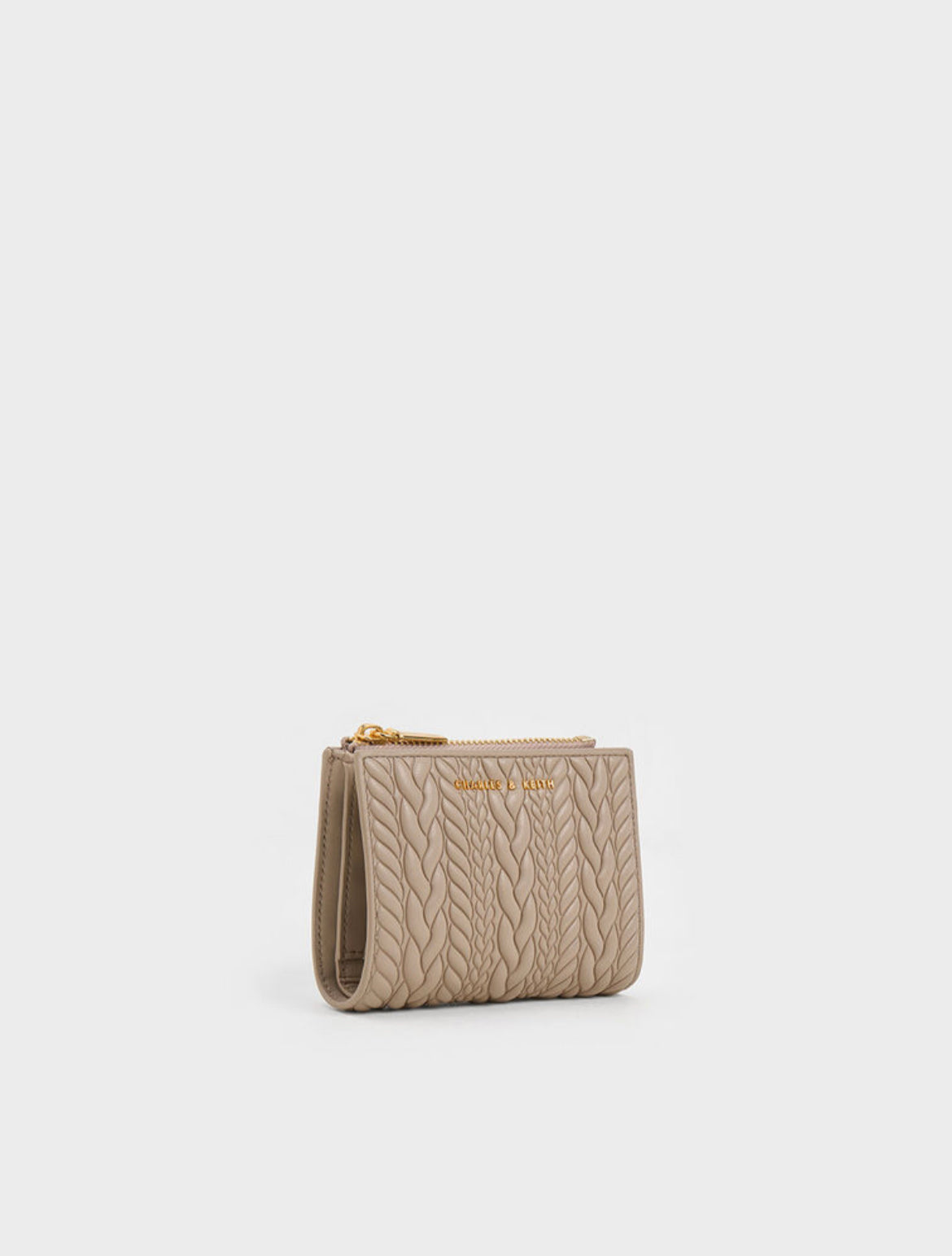 Apolline Textured Top-Zip Wallet - Taupe
