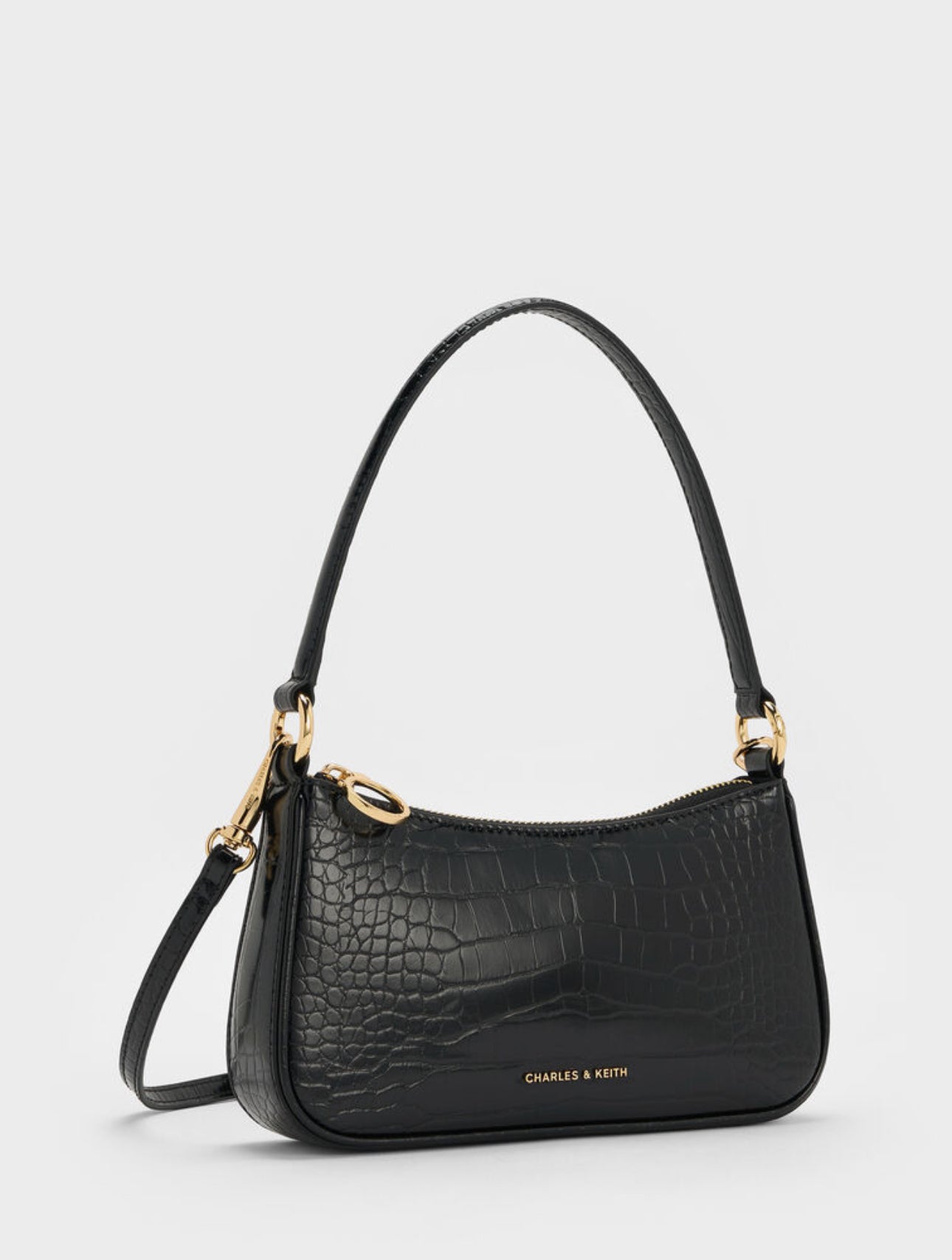 Elspeth Croc-Effect Chain-Link Shoulder Bag - Black Croco