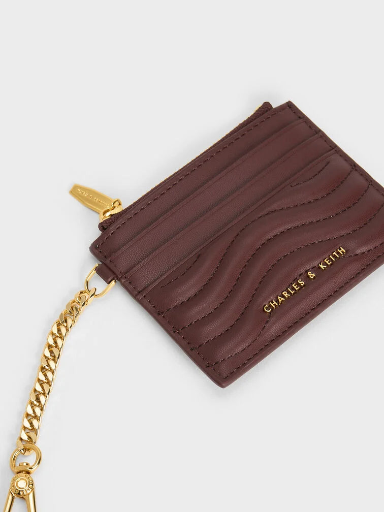 Aubrielle Stitch-Trim Zip Card Holder - Dark Chocolate