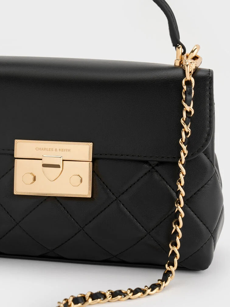 Alva Quilted Top Handle Bag - Black