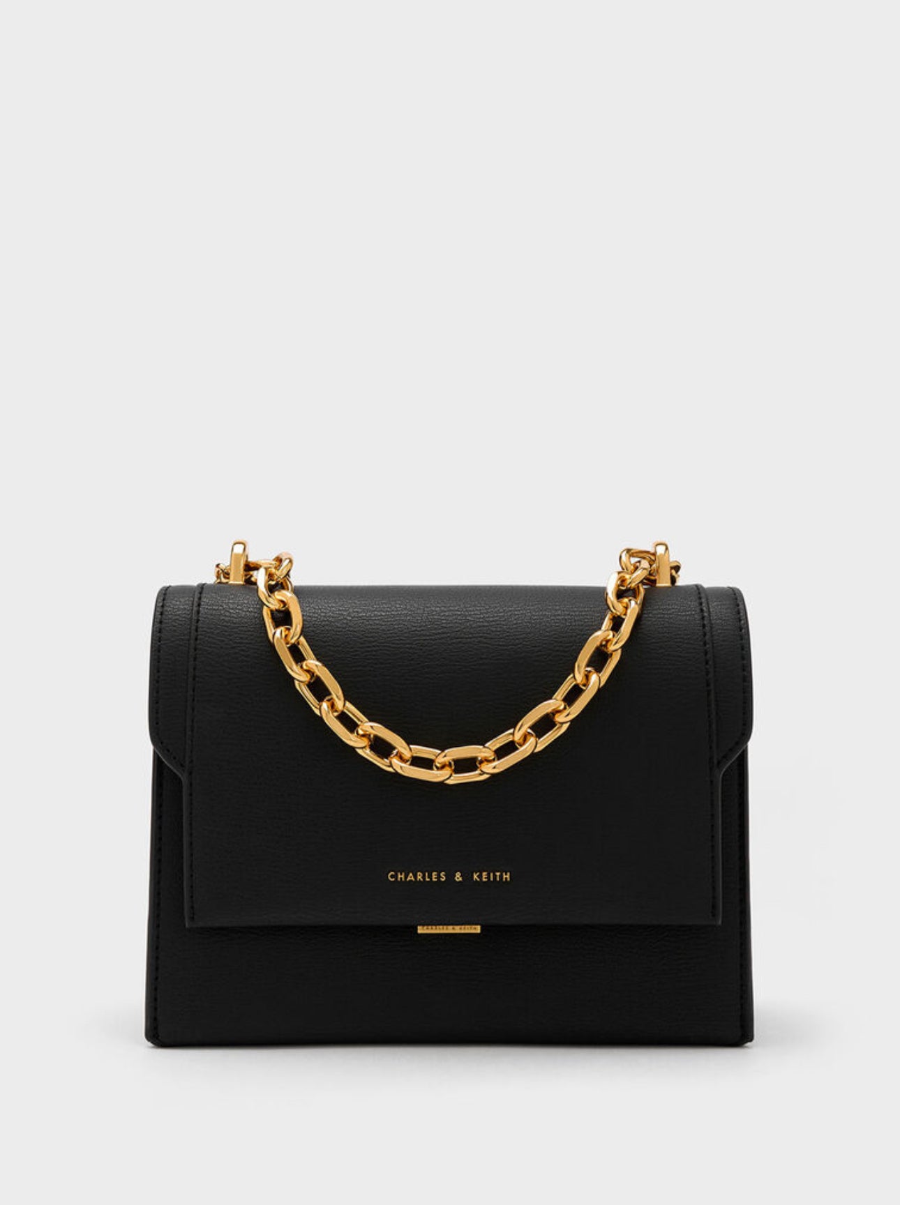 Front Flap Chain Handle Crossbody Bag – Black