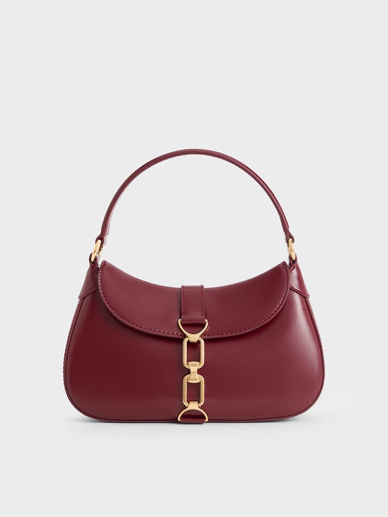 Agatha Chain-Accent Hobo Bag - Burgundy