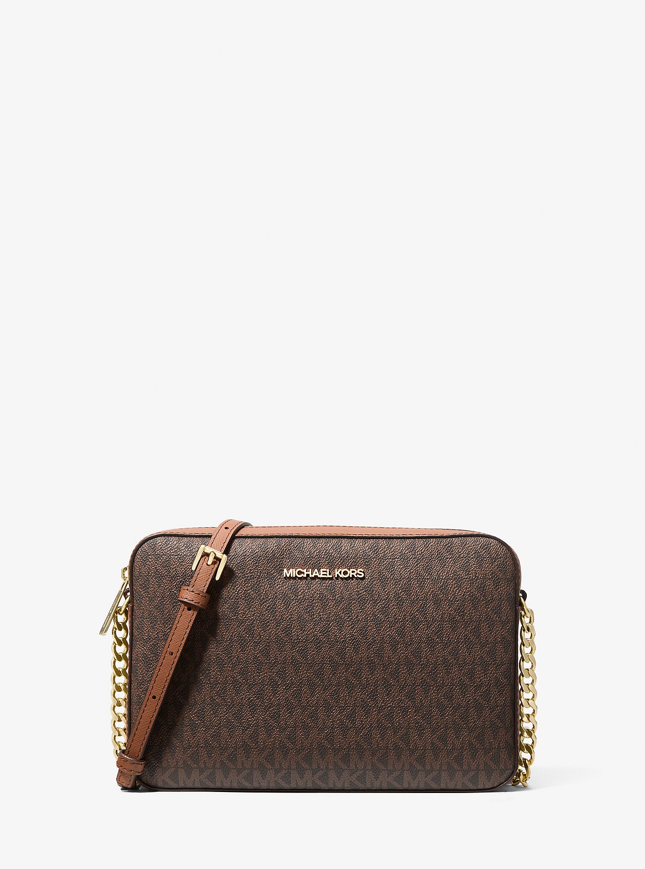 Jet Set Large Printed Logo Crossbody Bag- BROWN