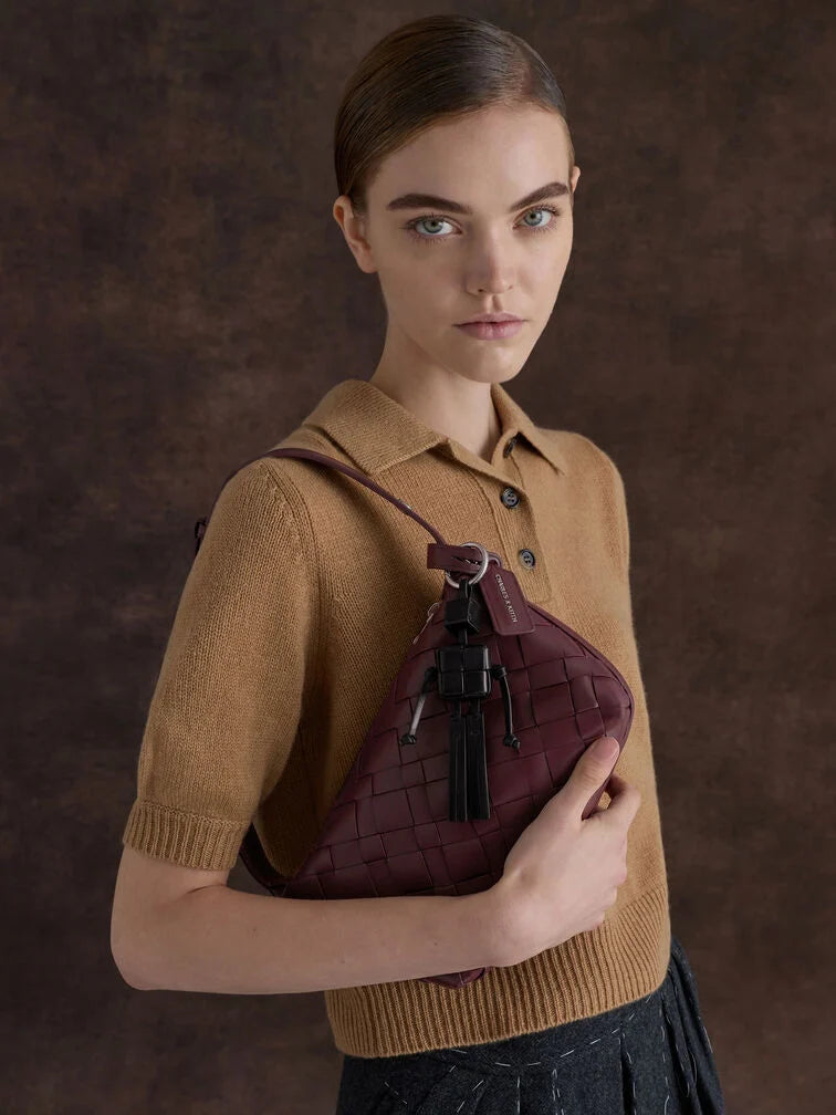 Ivette Woven Shoulder Bag - Wineberry Red