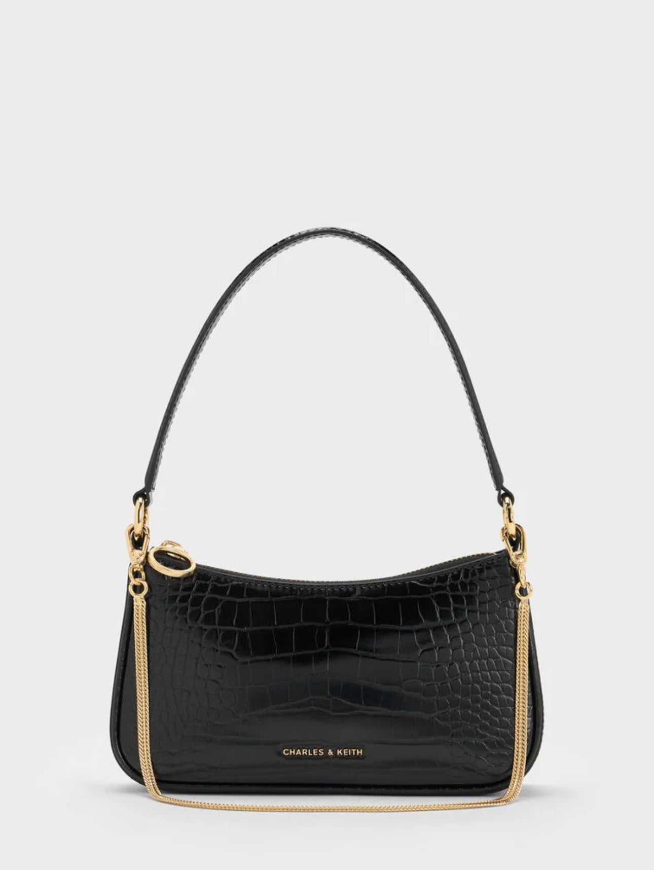 Elspeth Croc-Effect Chain-Link Shoulder Bag - Black Croco