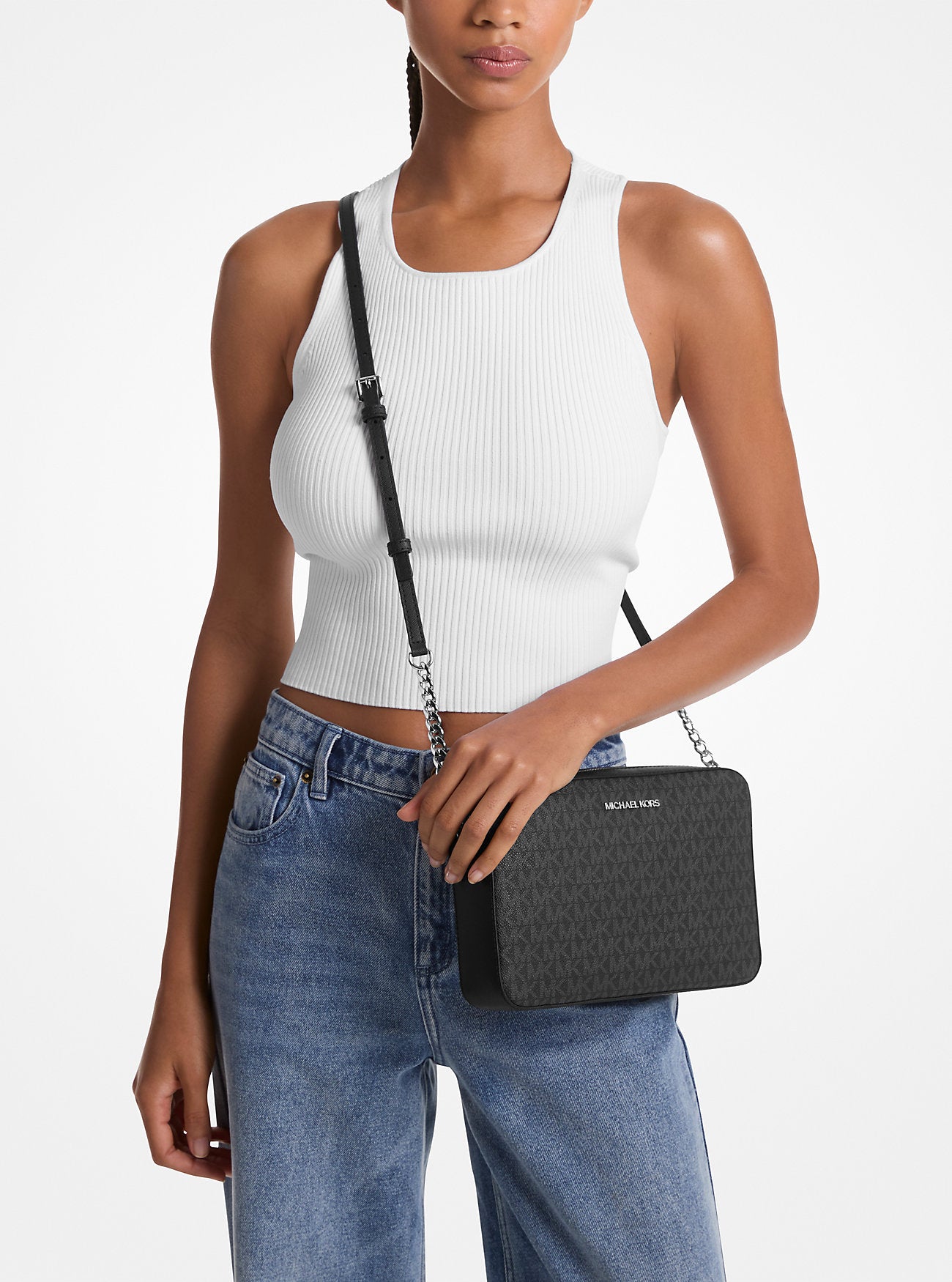 Jet Set Large Printed Logo Crossbody Bag- BLACK