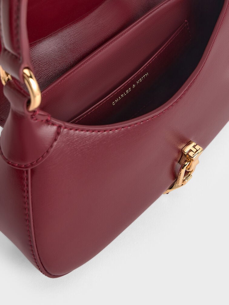 Agatha Chain-Accent Hobo Bag - Burgundy