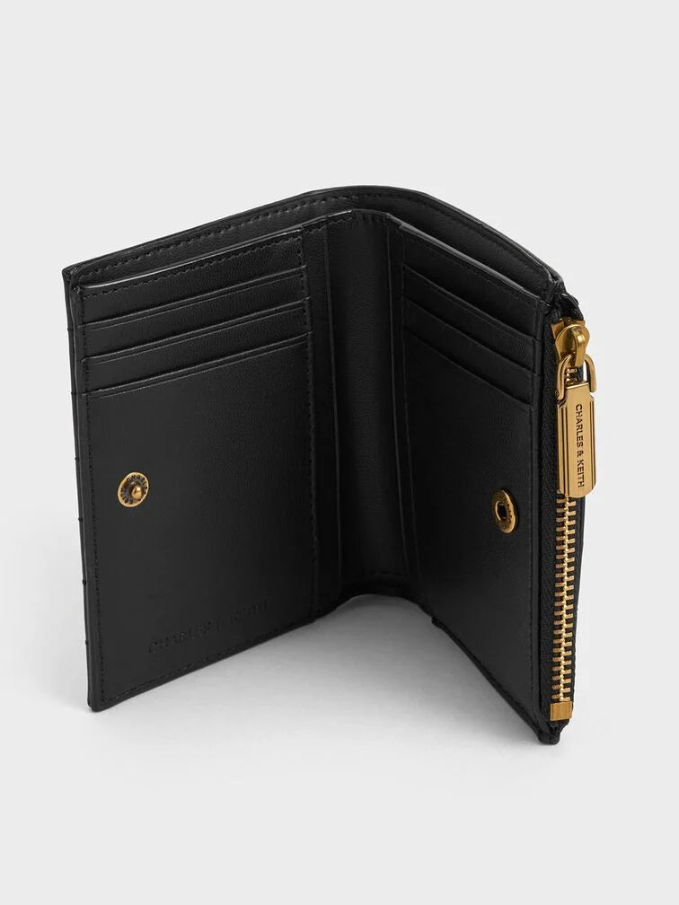 Donna Crinkle-Effect Panelled Top-Zip Wallet - Black