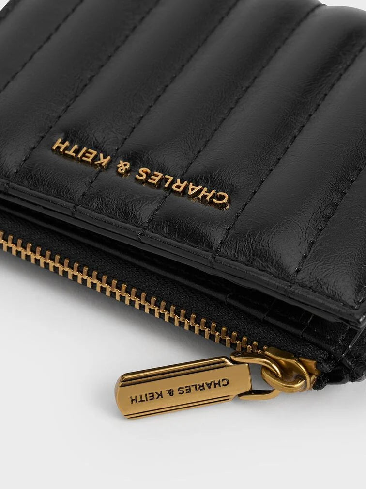 Donna Crinkle-Effect Panelled Top-Zip Wallet - Black