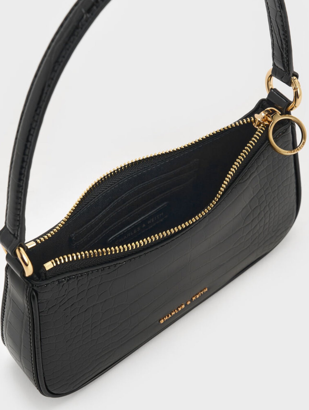 Elspeth Croc-Effect Chain-Link Shoulder Bag - Black Croco