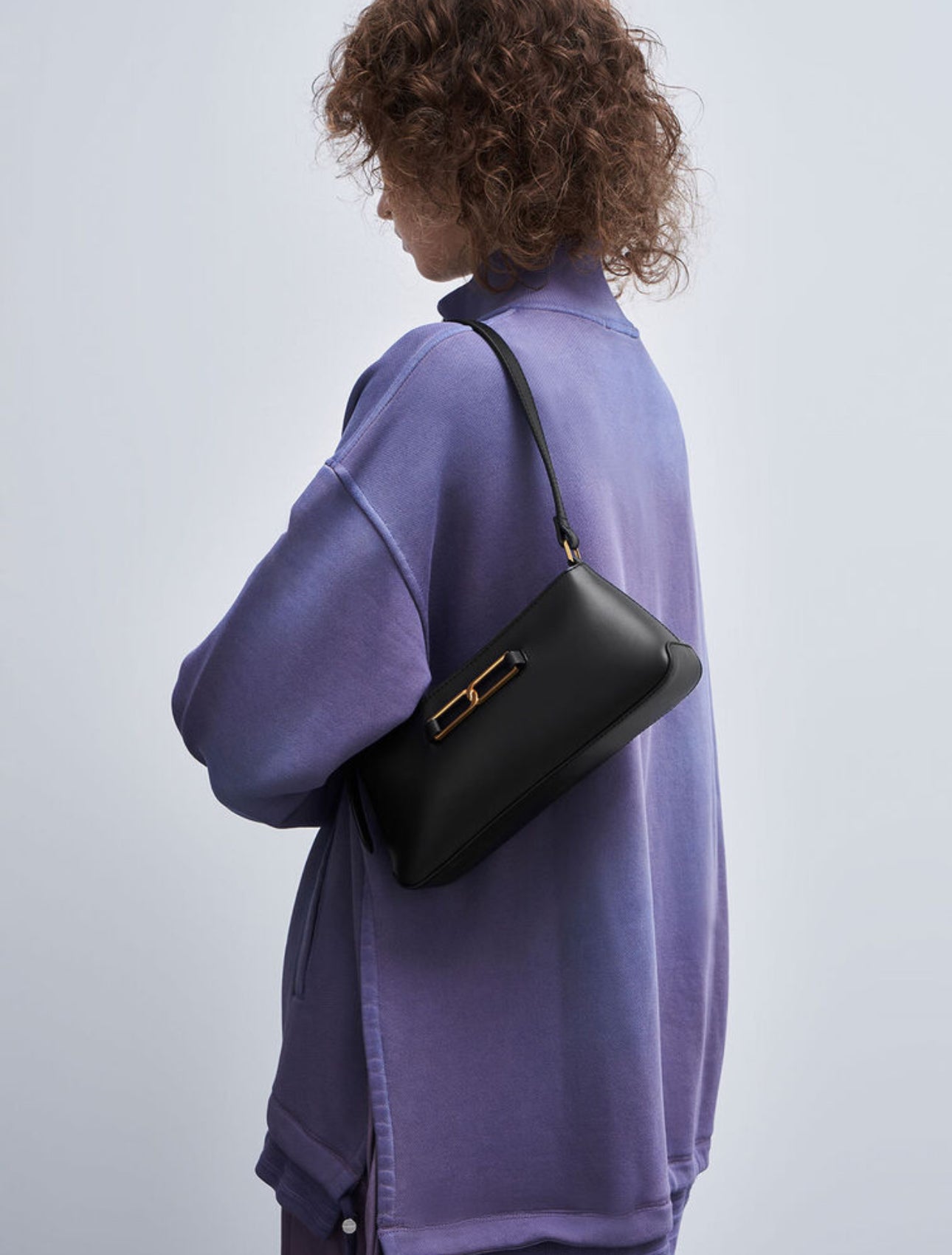 Gabine Leather Trapeze Shoulder Bag - Black
