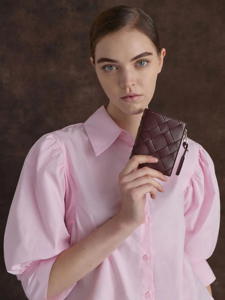 Ivette Woven Top-Zip Small Wallet - Wineberry Red