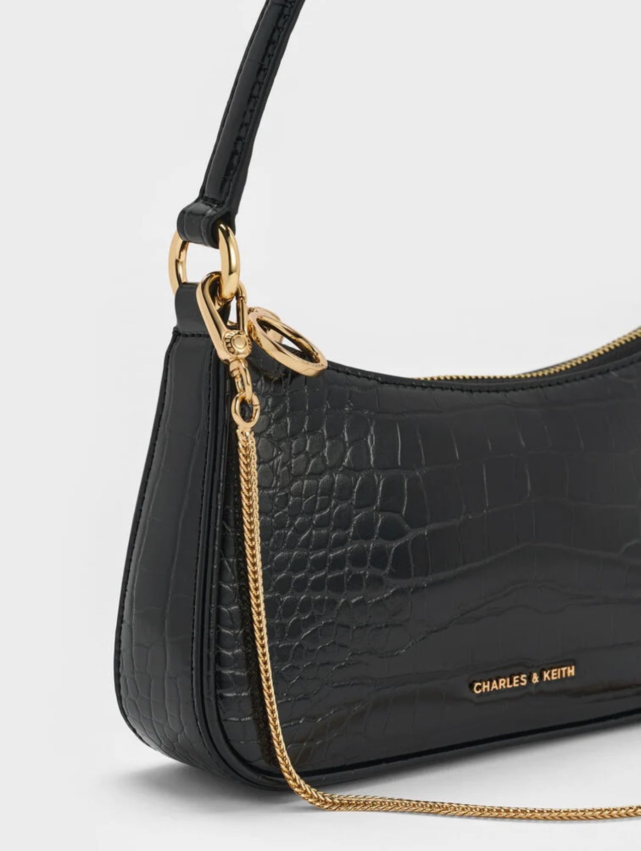 Elspeth Croc-Effect Chain-Link Shoulder Bag - Black Croco