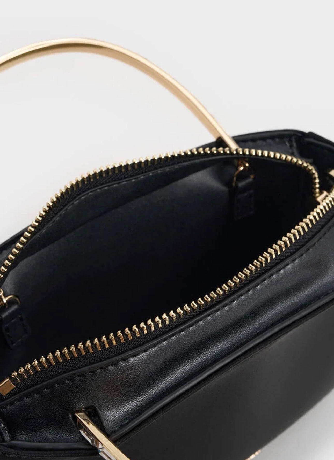 Satin Crystal-Embellished Top Handle Bag - Black