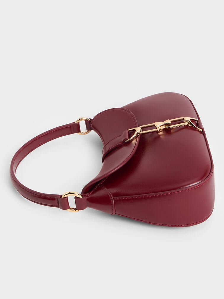 Agatha Chain-Accent Hobo Bag - Burgundy