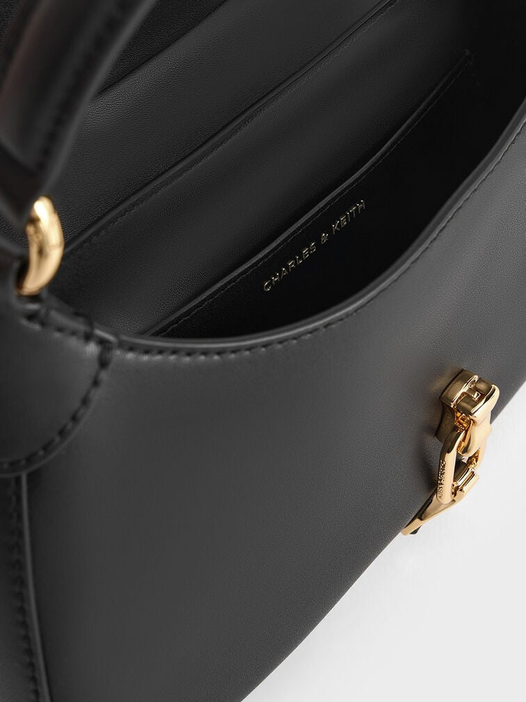 Agatha Chain-Accent Hobo Bag - Black