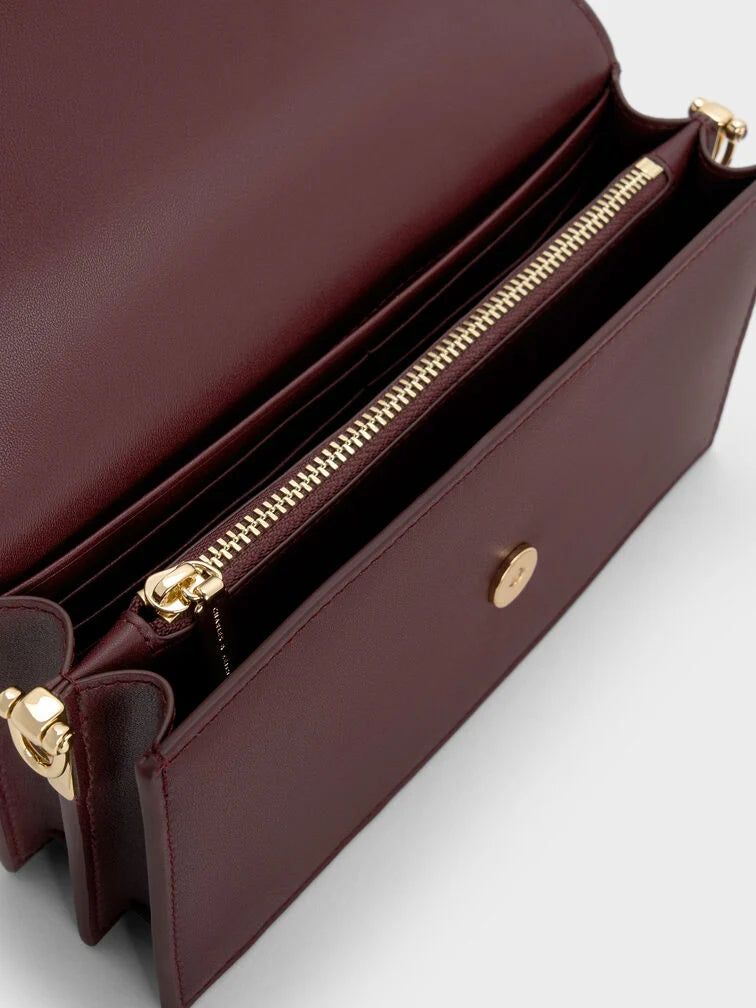 Kristine Sculptural-Handle Long Wallet - Wineberry Red