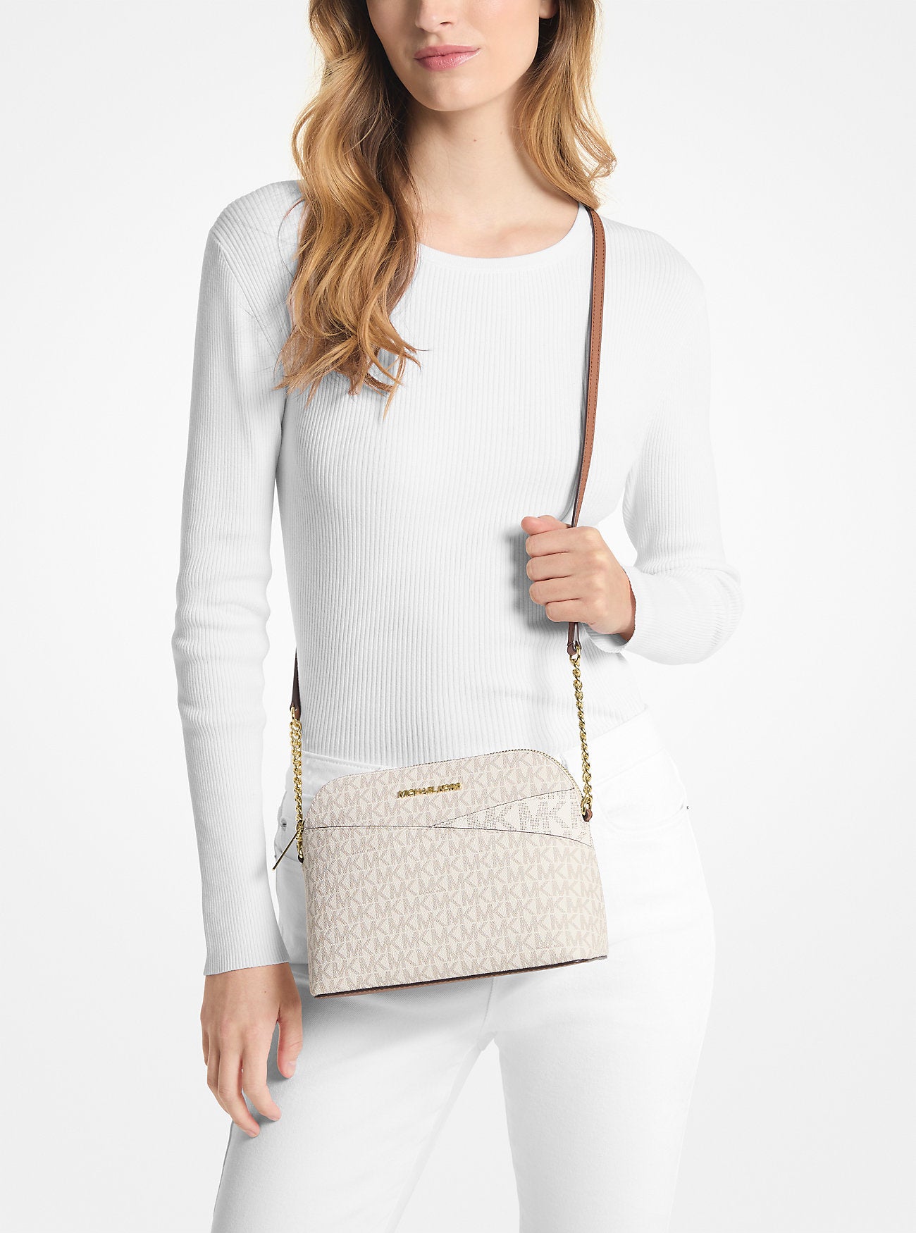 Jet Set Travel Medium Logo Dome Crossbody Bag - VANILLA