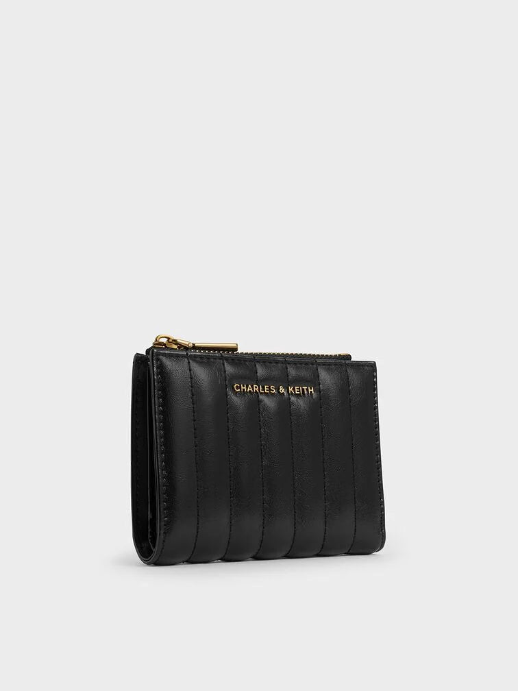 Donna Crinkle-Effect Panelled Top-Zip Wallet - Black