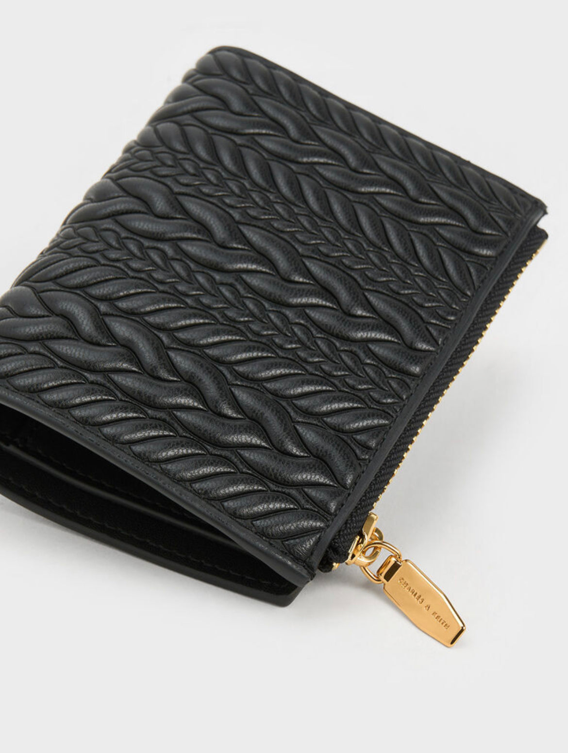 Apolline Textured Top-Zip Wallet - Black