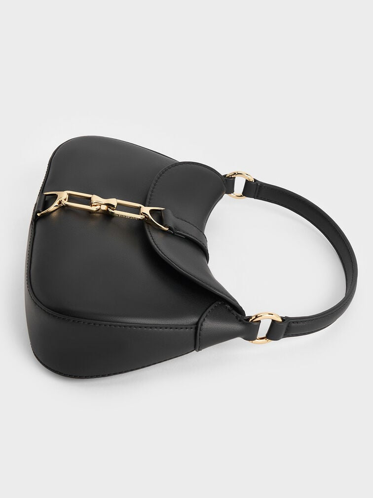 Agatha Chain-Accent Hobo Bag - Black