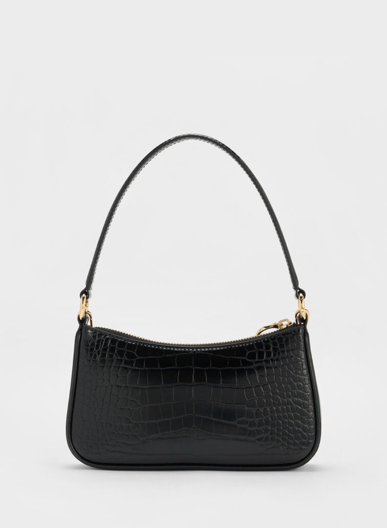 Elspeth Croc-Effect Chain-Link Shoulder Bag - Black Croco
