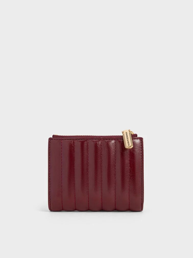 Donna Crinkle-Effect Panelled Top-Zip Wallet - Burgundy
