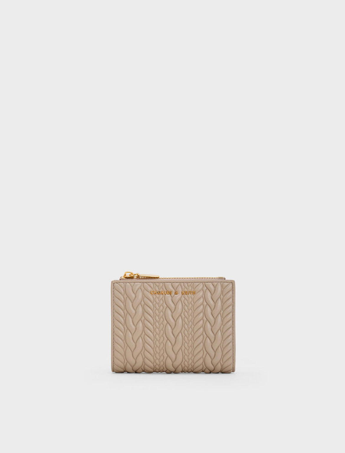 Apolline Textured Top-Zip Wallet - Taupe
