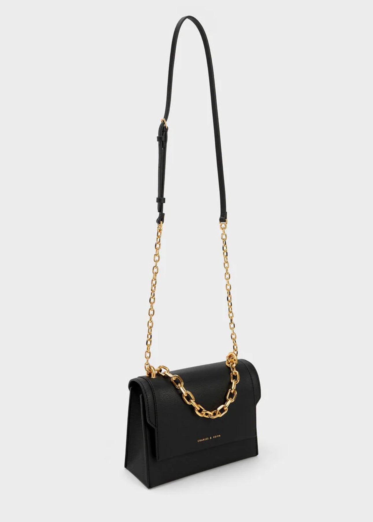 Front Flap Chain Handle Crossbody Bag – Black
