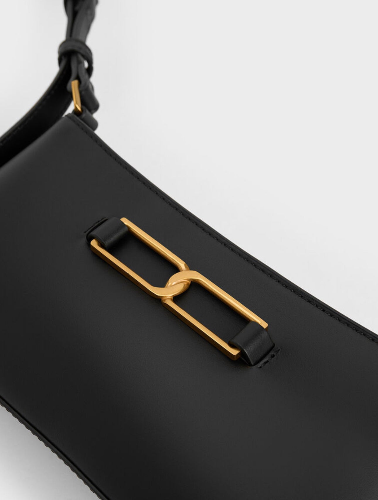 Gabine Leather Trapeze Shoulder Bag - Black