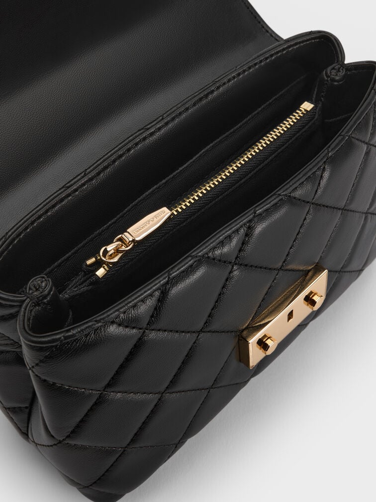 Alva Quilted Top Handle Bag - Black