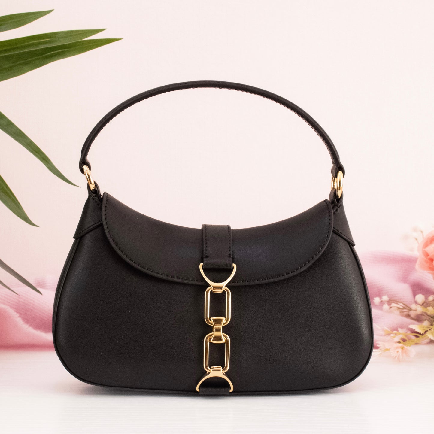 Agatha Chain-Accent Hobo Bag - Black
