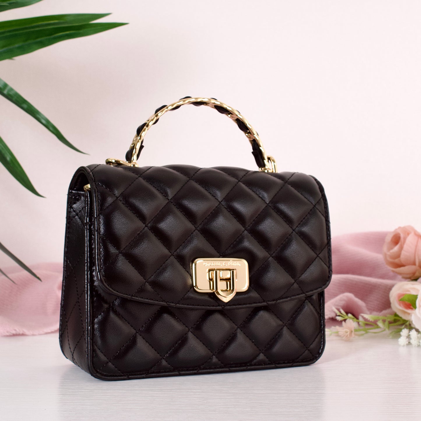 Cressida Quilted Top Handle Bag - Black