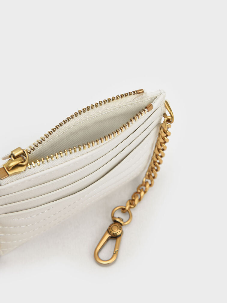 Aubrielle Stitch-Trim Zip Card Holder - Cream