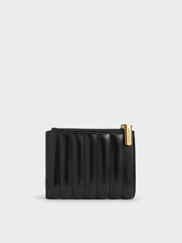 Donna Crinkle-Effect Panelled Top-Zip Wallet - Black