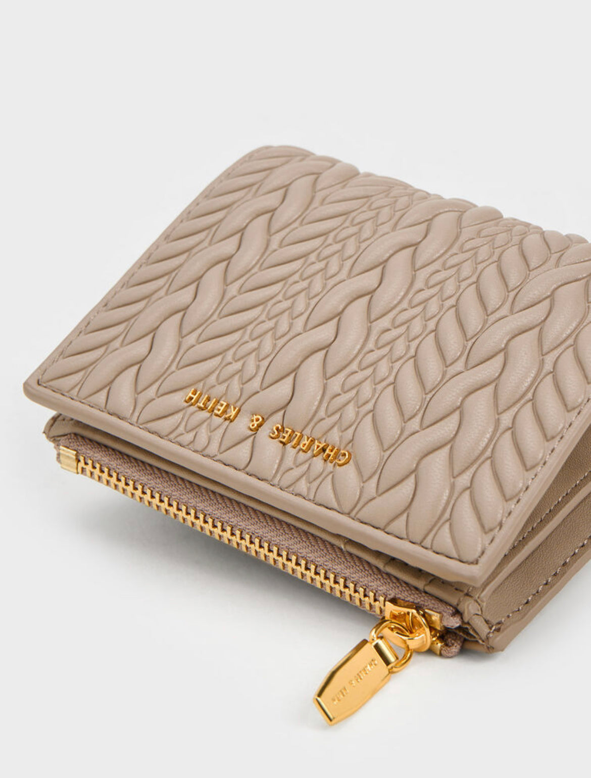 Apolline Textured Top-Zip Wallet - Taupe