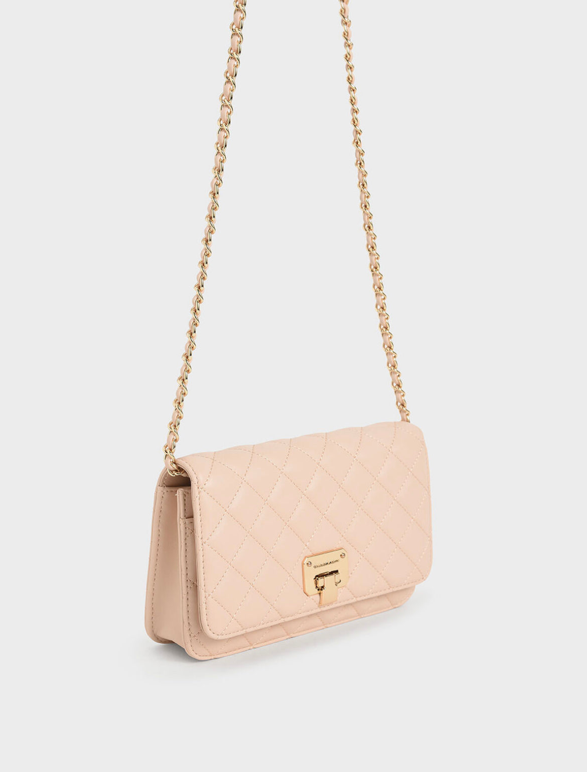 Quilted Flip-Lock Clutch - Nude